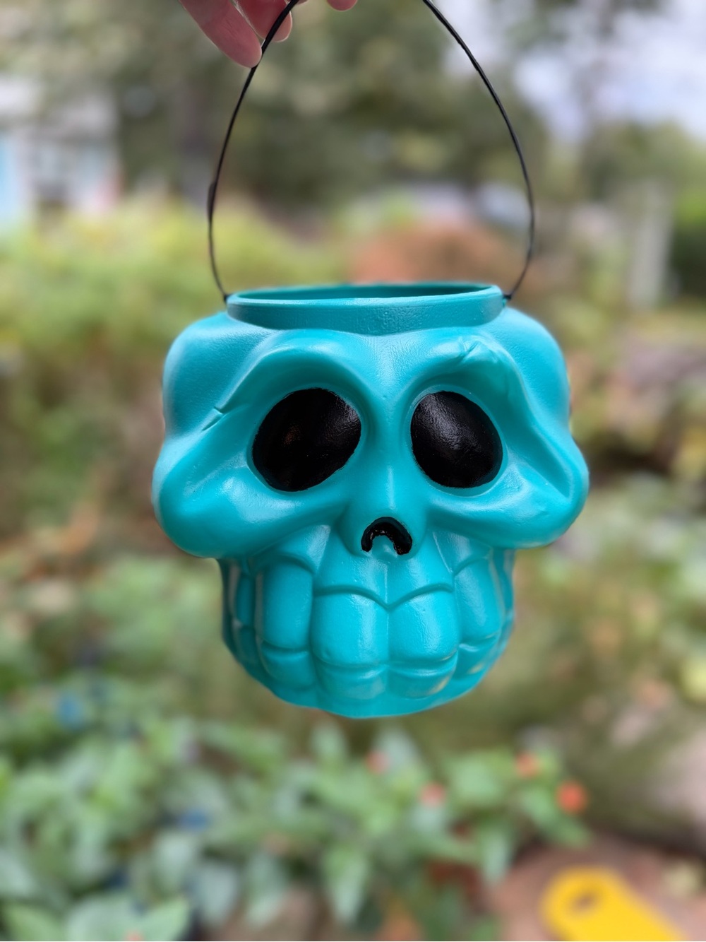 Teal Skull  Candy Bucket - Decorative Halloween Treat Holder